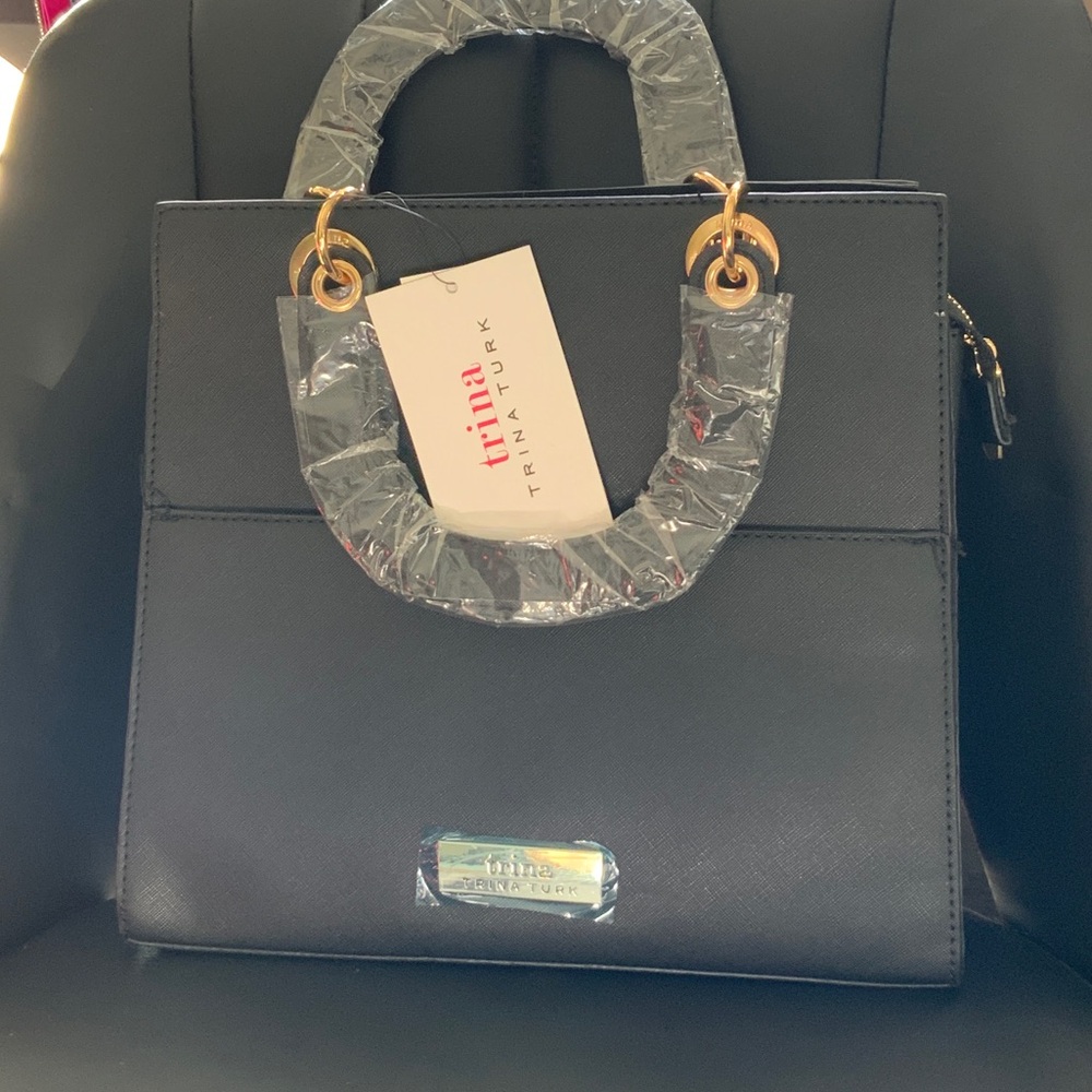 Trina Turk Black Satchel with Gold Hardware